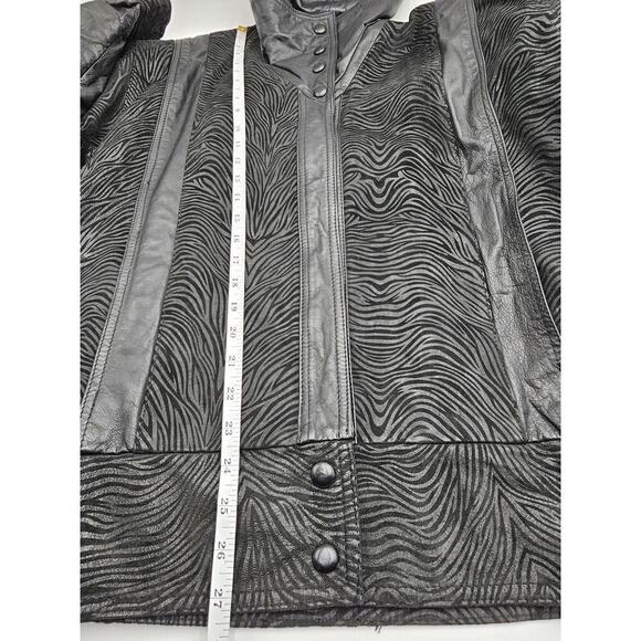 Vtg 80s Pelle Men's Small Leather & Suede Black Zip Moto Zebra Print Jacket - Picture 9 of 12